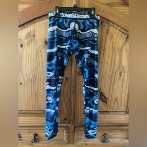 Men Aussie Bum Pro Fit gray blue black athletic leggings base layer size M